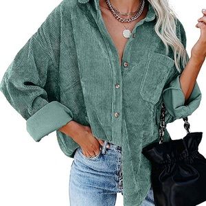 MIHOLL | Women Corduroy Long Sleeve Button Down Collared Top size small